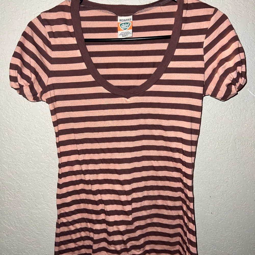 Weavers Girl Pink and Brown Striped Short Sleeve Top